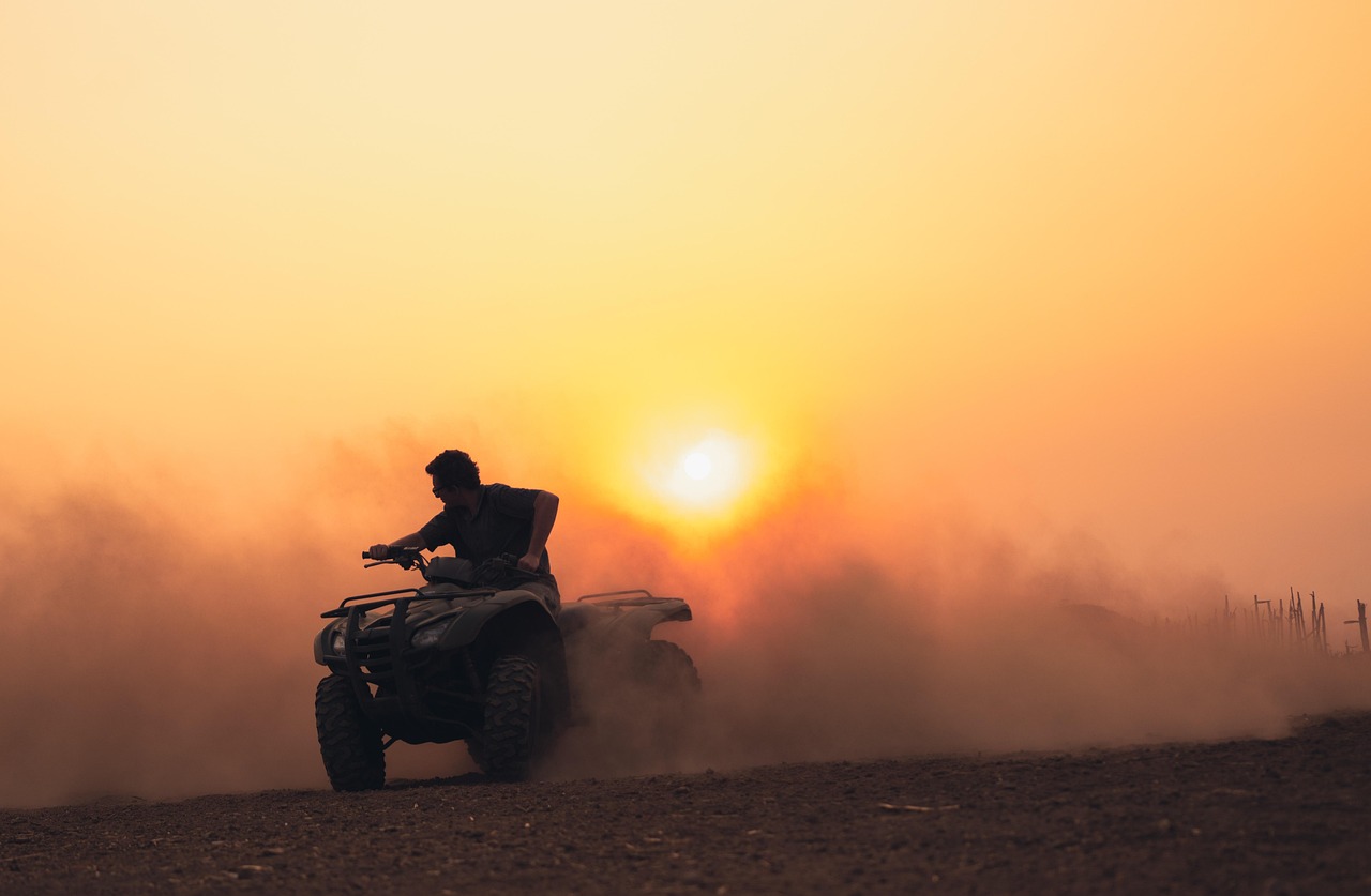 atv, drifting, dirt, fun, recreation, outdoor, quad, nature, four wheeler, dust, sunset